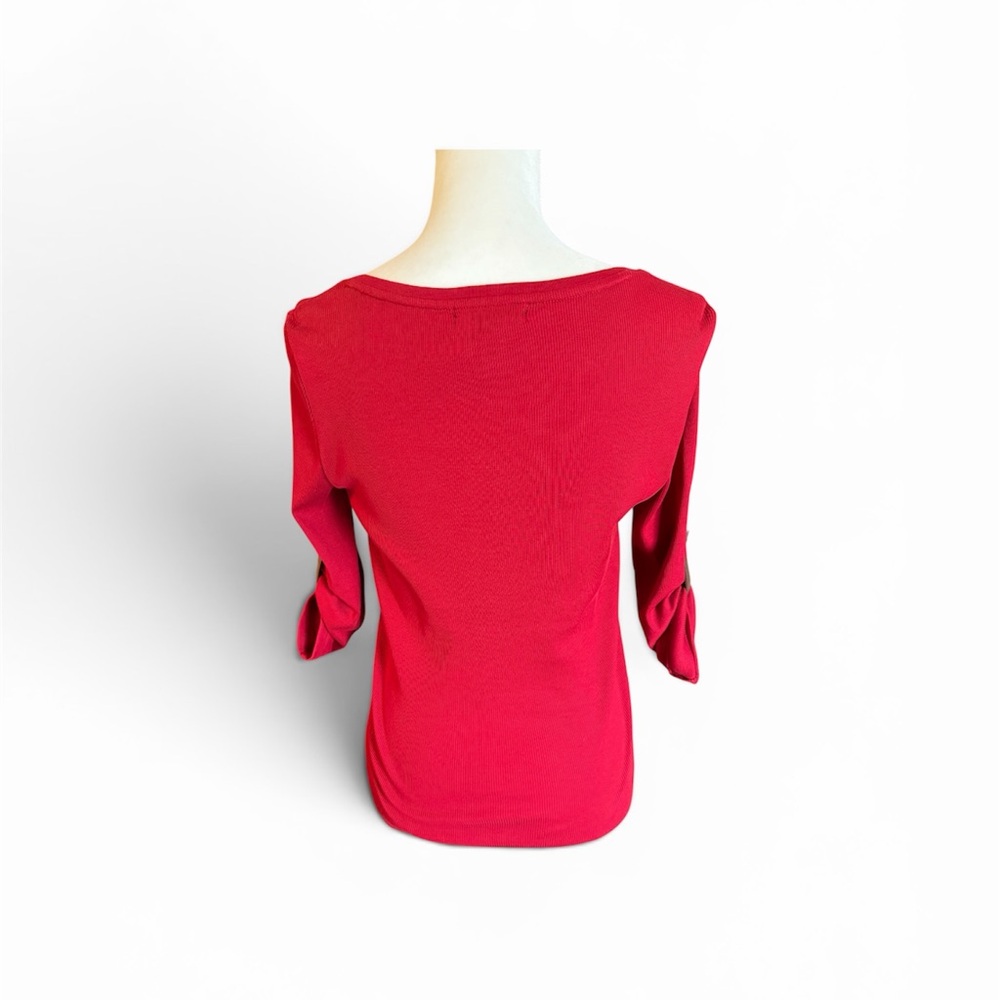 Lauren Ralph Lauren Bright Red Henley Button-Front Top - Picture 4 of 4